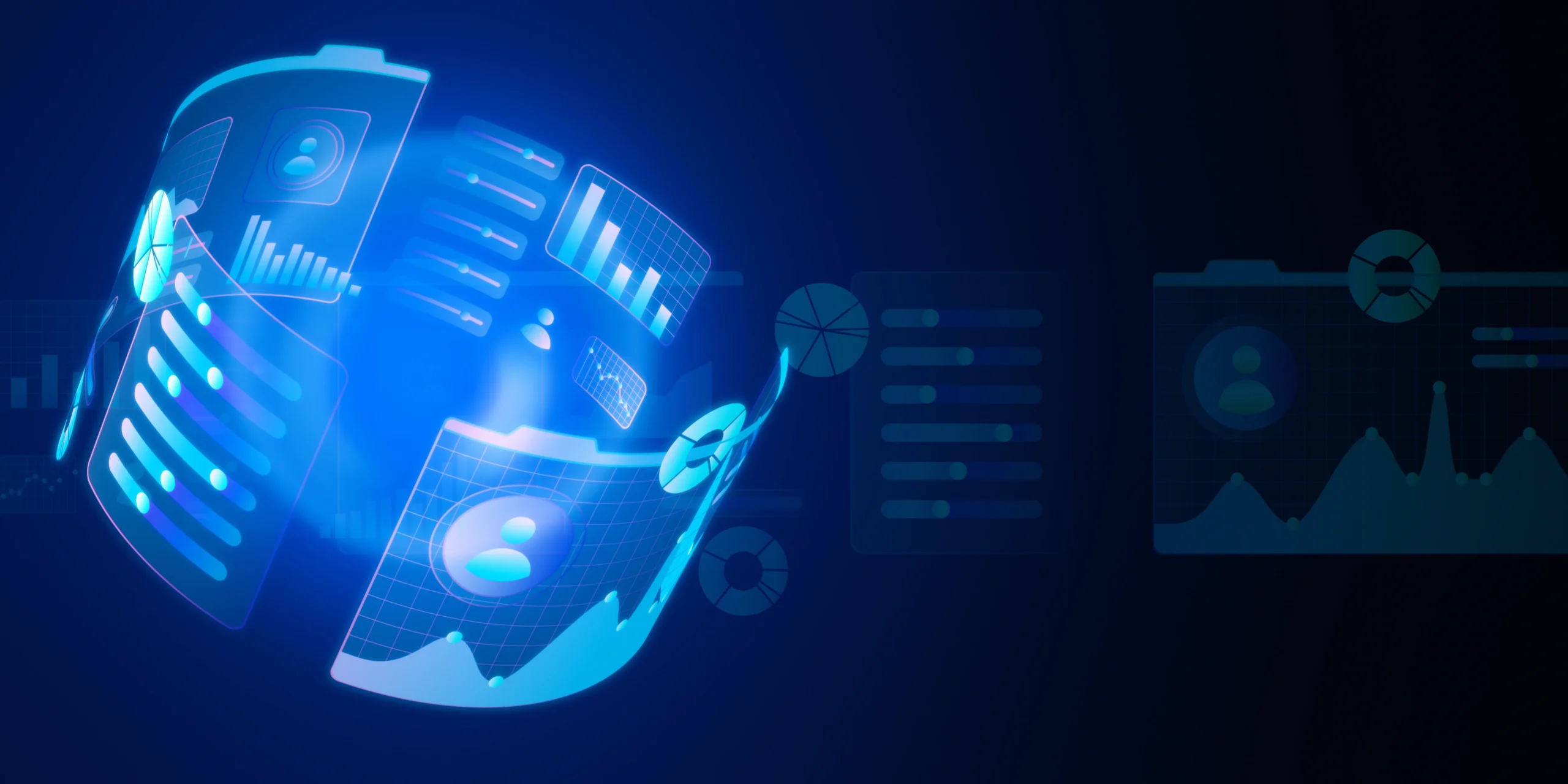 Holographic financial dashboard with charts