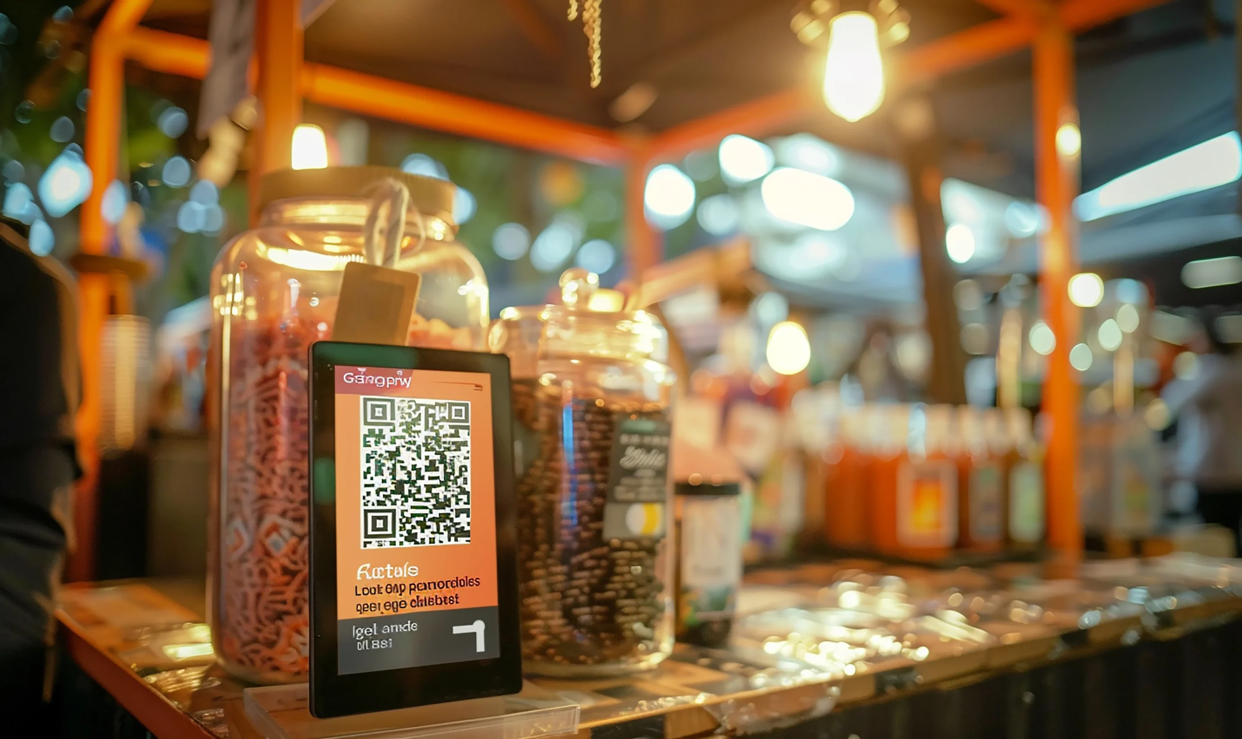 Mobile phone displaying a QR code